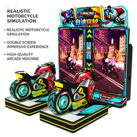 Mesin Game Arcade Balap Motor Logam Beroperasi dengan Koin, 2 Pemain, Balapan Kecepatan Melalui Simulator Motor untuk Pusat Hiburan