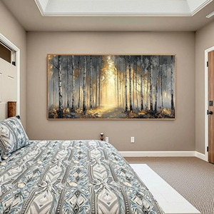 Arte <span class=keywords><strong>de</strong></span> pared enmarcado Bosque Otoñal, pintura decorativa abstracta en 3D con textura hecha a mano, decoración <span class=keywords><strong>de</strong></span> sala <span class=keywords><strong>de</strong></span> estar, lienzo dorado - Product Image 3