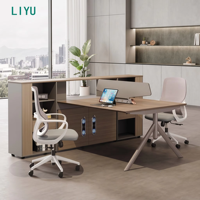 Bureau modulaire moderne pour 3 personnes, poste de travail en open space, écran acoustique, cloison de séparation, armoire de classement en bois