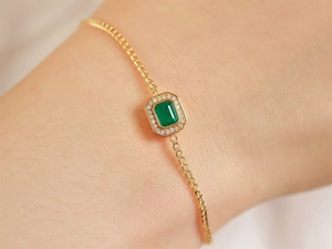 Xinfly Au750 Real Natural 0.46ct Emerald 0.11ct Cuban Link <b>Bracelet</b> 18K Pure Gold Sideways <b>Gemstone</b> <b>Bracelet</b> - Product Image 6