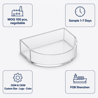 Plateau ouvert demi-rond en acrylique Calic, boîte de rangement transparente pour clés, stylos, petits objets, taille personnalisée, OEM, vente en gros