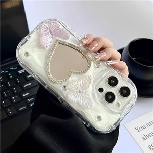 ฝาครอบโทรศัพท์กระจกรูปหัวใจผีเสื้อสำหรับ <span class=keywords><strong>iPhone</strong></span> 11 12 13 14 15 Plus Pro MAX xsmax เคสสำหรับผู้หญิง - Product Image 5