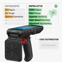 Terminal portable RFID UHF robuste avec poignée ergonomique, doté du module Impinj E710, PDA Android industriel pour le suivi des stocks en entrepôt