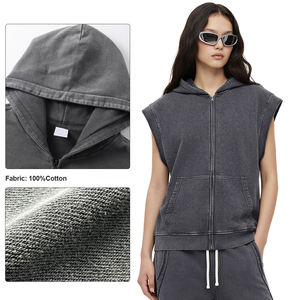 Camiseta sin mangas de algodón 100% batik de alta calidad 400 g/m² para hombre, estilo urbano desgastado, chaleco informal oversize con cremallera, personalizable - Product Image 3