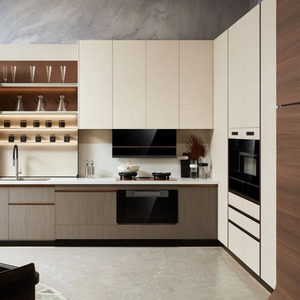 Muebles para el hogar de diseño gratuito, gabinetes de cocina en forma de L de lujo ligeros italianos personalizados, encimera de madera de instalación en el sitio - Product Image 3