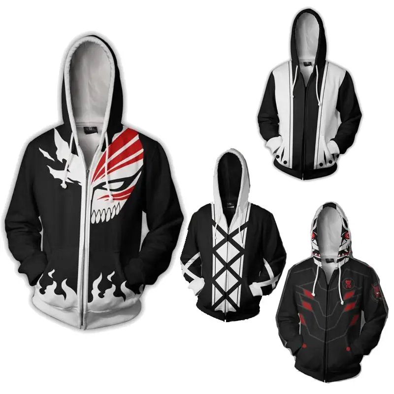 Whitening Hoodie Ritsleting 3D Pria Wanita, Pakaian Jalanan Cosplay Harajuku Lengan Panjang