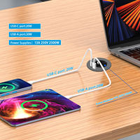 Prise de courant encastrable ronde standard UE avec chargeur rapide, ports USB-C et USB-A, pour bureau