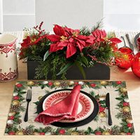 Napperons de Noël Poinsettia avec feuilles et clochettes, 12x18 pouces, fleurs rouges de Noël, hiver, pour cuisine et salle à manger, lavables