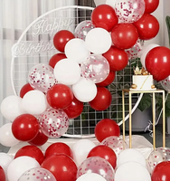 Ensemble de 30 ballons rouges et blancs - Ballons en latex avec confettis rouges et blancs, adaptés aux anniversaires, mariages, fiançailles