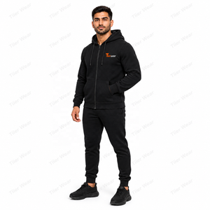 <b>Men's</b> Full Zip Hoodie <b>Black</b> Cotton Fleece Regular Fit Casual Hooded <b>Sweatshirt</b> with Front Pocket and Logo Print Zipper Hoodies - Product Image 2