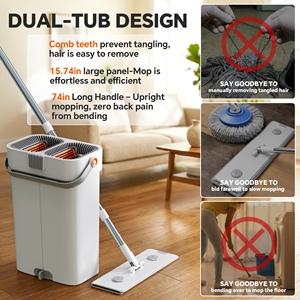 Homettler Stainless Steel <b>Microfiber</b> <b>Mops</b> and Bucket Set with Magic Handle Extra Refills and Wringer for Dirty Water Separation - Product Image 3