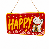 Plaque personnalisée en acrylique pour devanture de magasin, message personnalisé, design chat porte-bonheur, décoration de vitrine, cadeau