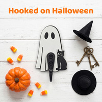 Crochets décoratifs en bois pour Halloween, en forme de chat fantôme, pour mur d'entrée, avec une ambiance festive, pour le rangement et la décoration