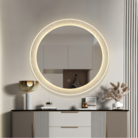 Miroir LED Rond Moderne en Cristal Effet Diamant, 3 Couleurs, Capteur de Mouvement PIR, Double Tactile, Anti-buée, Intensité Variable en Continu