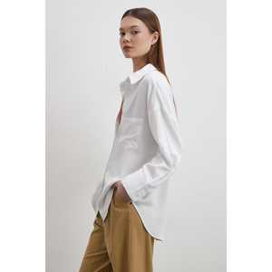 เสื้อเชิ้ตผ้าลินินผสมสีขาวติดกระดุมสำหรับผู้หญิง สไตล์มินิมอลสำหรับใส่ทุกวัน - Product Image 3