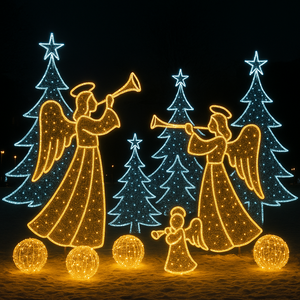 ไฟแอลอีดีรูปนางฟ้าทรัมเป็ตนางฟ้าขนาดยักษ์พร้อมฉากต้นไม้สำหรับตกแต่งในโบสถ์พลาซ่าวันหยุดกลางแจ้ง - Product Image 2