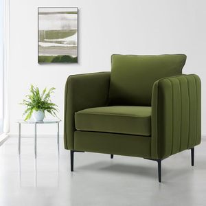 Fauteuil en velours confortable à siège unique, fauteuil moderne du milieu du siècle avec 1 oreiller et pieds en métal pour la chambre à coucher, le bureau et la lecture - Product Image 1