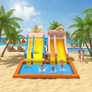 Tobogán Acuático Inflable <span class=keywords><strong>Tropical</strong></span> con Piscina de Chapoteo, Parque Acuático Inflable con Diseño de Helado para Juegos al Aire Libre y Negocios de Alquiler - Product Image 2