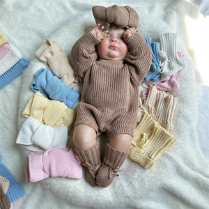 ชุดรอมเปอร์ถักสีทึบ1ชิ้นสำหรับเด็กทารกเด็กผู้ชายเด็กผู้หญิงหมวกบีนนี่ถุงเท้าบอดี้สูทสำหรับเด็กวัยหัดเดิน - Product Image 3