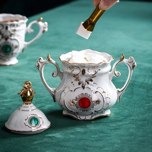 ชุดกาแฟเซรามิกสำหรับชายามบ่ายเคลือบทองลายนูนสีขาวแบบยุโรป - Product Image 5