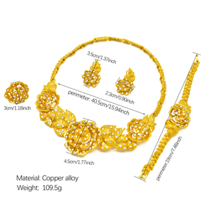 Bán Buôn Mạ Vàng Hợp Kim Dây Chuyền Cho Phụ Nữ <span class=keywords><strong>Set</strong></span> Saudi Wedding Rose Flower Vòng Cổ Vòng Tay Bông Tai Nhẫn Bộ Đồ Trang Sức - Product Image 5