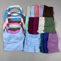Promo Panas 2026 Set Yoga Solid Ruched Square Neck Tank Top Tiga Panel Seamless Legging Crop Pengangkat Bokong untuk Wanita