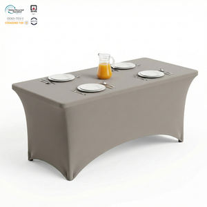 Funda de Mesa Elástica Impermeable Moderna y Duradera de Spandex Color Marfil de 8 pies para Uso en Hostelería - Product Image 1