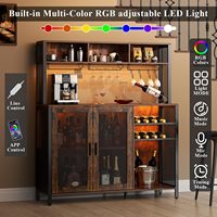 Lemari Bar Anggur Lipat Logam Industrial Vintage Cokelat, Rak Kopi, Tempat Gelas, 3 Kompartemen, Dapur