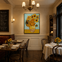 Tableau mural encadré en gros : Van Gogh Tournesols, Cadre noir, Quinze fleurs, Impasto, Post-impressionnisme, Nature morte classique