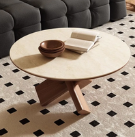 Table basse en bois et pierre de style Wabi-Sabi rétro, design pliable durable avec rangement pour les petits salons, meubles de maison