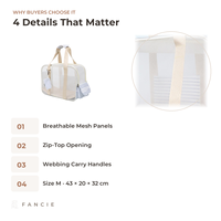 Sac à dos de transport élégant pour chat et chien, motif rayé de dessin animé, beige, à bandoulière unique, en plastique, grande capacité, maille respirante