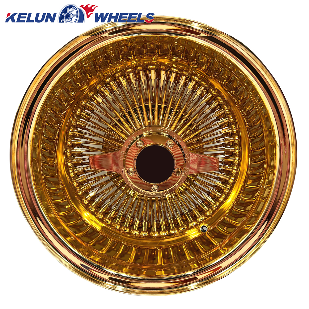 All Gold Lowrider 13x7 Rev 100 Cross Lace Dayton Wire Wheels for