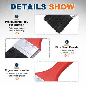 Juego de Brochas de Pintura de Pared de Filamento Sintético de Plástico con Mango Acanalado Negro y Rojo de Alta Calidad para Pintar, Tamaño Personalizable OEM, DIY - Product Image 4