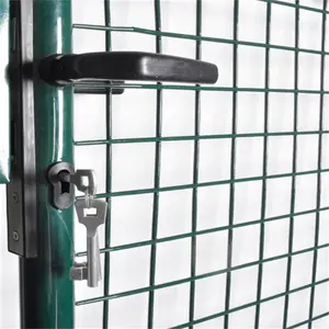 Door Fence Gate, Galvanized Steel Mesh Garden Gate, Outdoor Fence Gate Metal Fencing with Posts Spike Galvanized Steel Patio