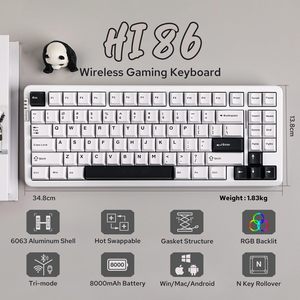 Venta al por mayor HI86 Inalámbrico RGB 75% Diseño Aluminio RGB Retroiluminado Mecánico Gaming Keyboard Hot Swap Tipo-C Teclado Recargable - Product Image 2