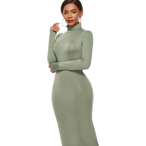 NOUVELLE <span class=keywords><strong>Robe</strong></span> longue à manches longues pour femmes, vente en gros, <span class=keywords><strong>robe</strong></span> <span class=keywords><strong>moulante</strong></span> à col roulé grande taille pour femmes - Product Image 4