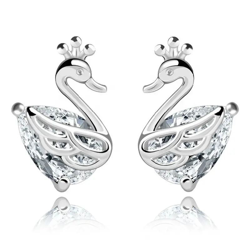2024 Animal Jewelry Plated 925 Sterling Silver Jewellery Women Lovely Crown Swan Earring