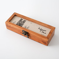 Boîte à crayons en bois avec gravure, 1 pièce, cadeau de papeterie écologique, finition antique, étui naturel