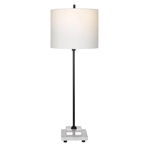 Brass Stem & White Marble <b>Cube</b> Modern Tall Buffet Table Lamp | Minimalist Contemporary <b>Lighting</b> for Hotel Lobby & Premium Living - Product Image 2