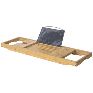 Étagère de bain en bambou avec plateau latéral, panneau de rangement rectangulaire autoportant pour bain, design minimaliste, étagère de salle de bain durable - Product Image 5