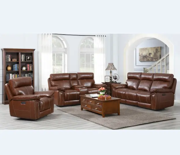 Set di divani componibili in pelle marrone nera,