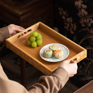 Plateau de service en bambou rectangulaire, motif bois, 32x21x4cm, 35x23x4cm, 38x26x4cm, pour servir thé et nourriture - Product Image 4