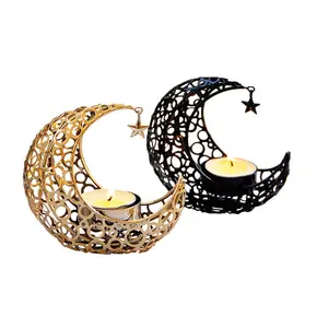 Candelabro de Ramadán árabe con forma de luna, soporte para velas Eid Mubarak