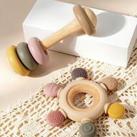 Ensemble hochet et jouet à mordiller en bois pour cérémonie de naissance, écologique, multifonctionnel, jouet sensoriel pour bébé, hochet et jouet à mordiller sécurisés