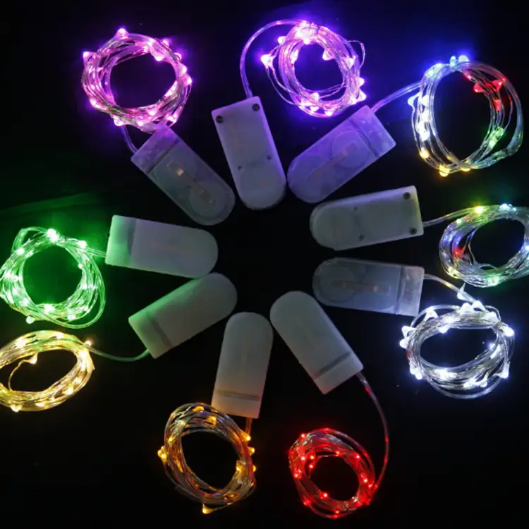 Corda de luzes led com bateria estrelada, 1m, 10leds/2m, 20leds/3m, 30 lâmpadas, cr2032, mini led, para casamento