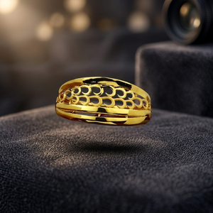 Stylish 22K Gold Rhodium Plated Statement <b>Ring</b> for Ladies | High-Polish <b>Dome</b> Design Repeating Openwork Motif Wedding Party - Product Image 3