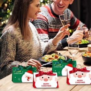 Boîtes à bonbons de noël avec anneau en bois et ruban vert, emballage cadeau en papier avec motif père noël, décoration festive pour les fêtes, 10 pièces - Product Image 6