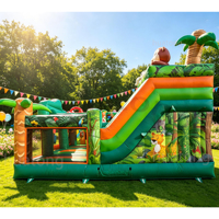 Château gonflable commercial pour enfants, thème jungle animale, en PVC 0,55 mm, idéal pour les fêtes en extérieur et la location.