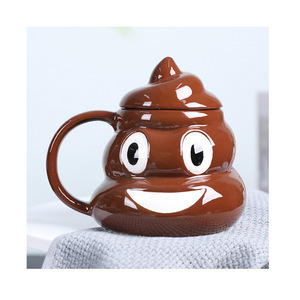 Cartoon Poop <b>Mug</b> With Lid Ceramic Coffee <b>Mug</b> For Party Gift <b>Reusable</b> - Product Image 1