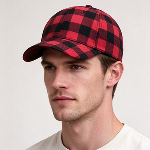 Casquette de baseball classique en flanelle à carreaux rouges et noirs, style bûcheron, réglable, rétro, 6 panneaux, mélange de coton, unisexe - Product Image 1